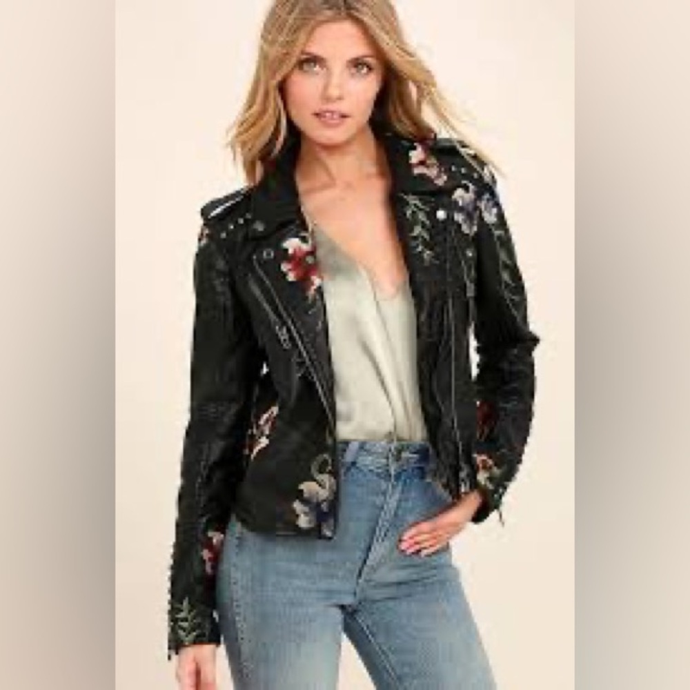 Blank NYC Black Embroidered Leather Studded Jacket